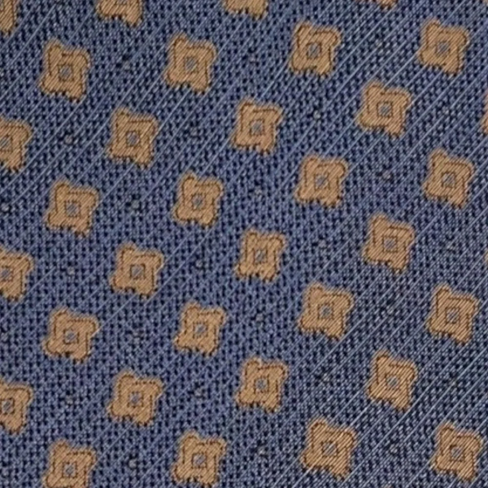 Giorgio Armani Textured Silk Wool Print Tie Blue Tan